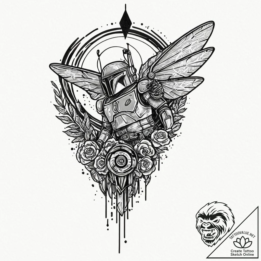 Neo-traditional design of boba fett's ship, s... - tattoo sketch (№1751380210_0, 01.07.2025 14:30) — tattoovalue.net