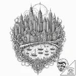 Dystopian city skyline, tattoo drawing outlin… – tattoo sketch (№1751380603_0, 01.07.2025 14:36) — tattoovalue.net