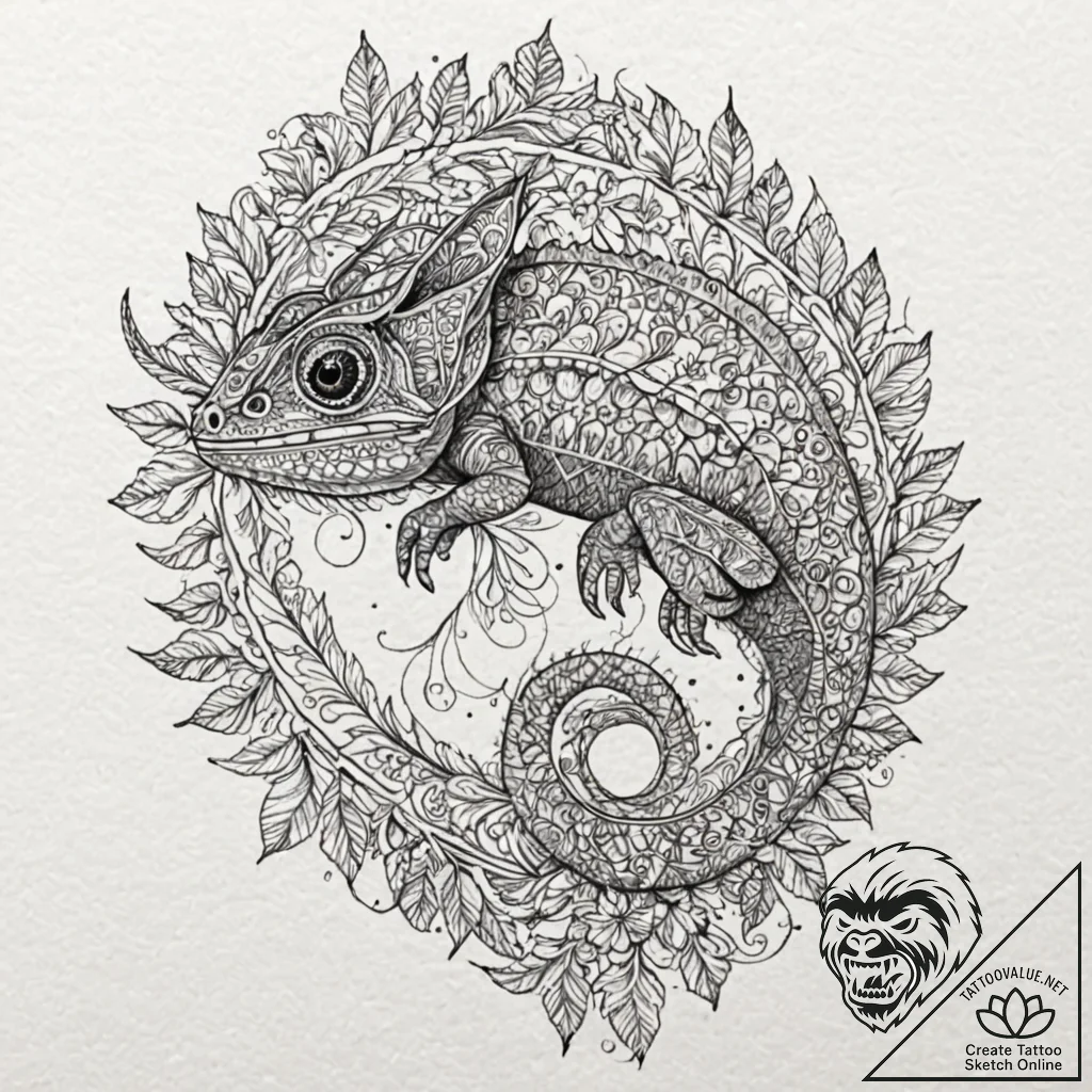 Chameleon, ink illustration for tattoo, highl... - tattoo sketch (№1751380681_0, 01.07.2025 14:38) — tattoovalue.net