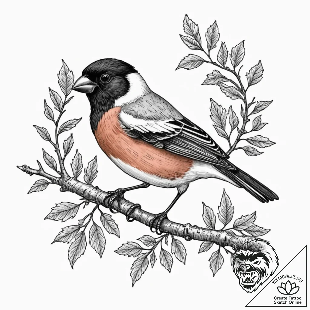 Bullfinch, tattoo flash sheet design, dotwork... - tattoo sketch (№1751381628_0, 01.07.2025 14:53) — tattoovalue.net