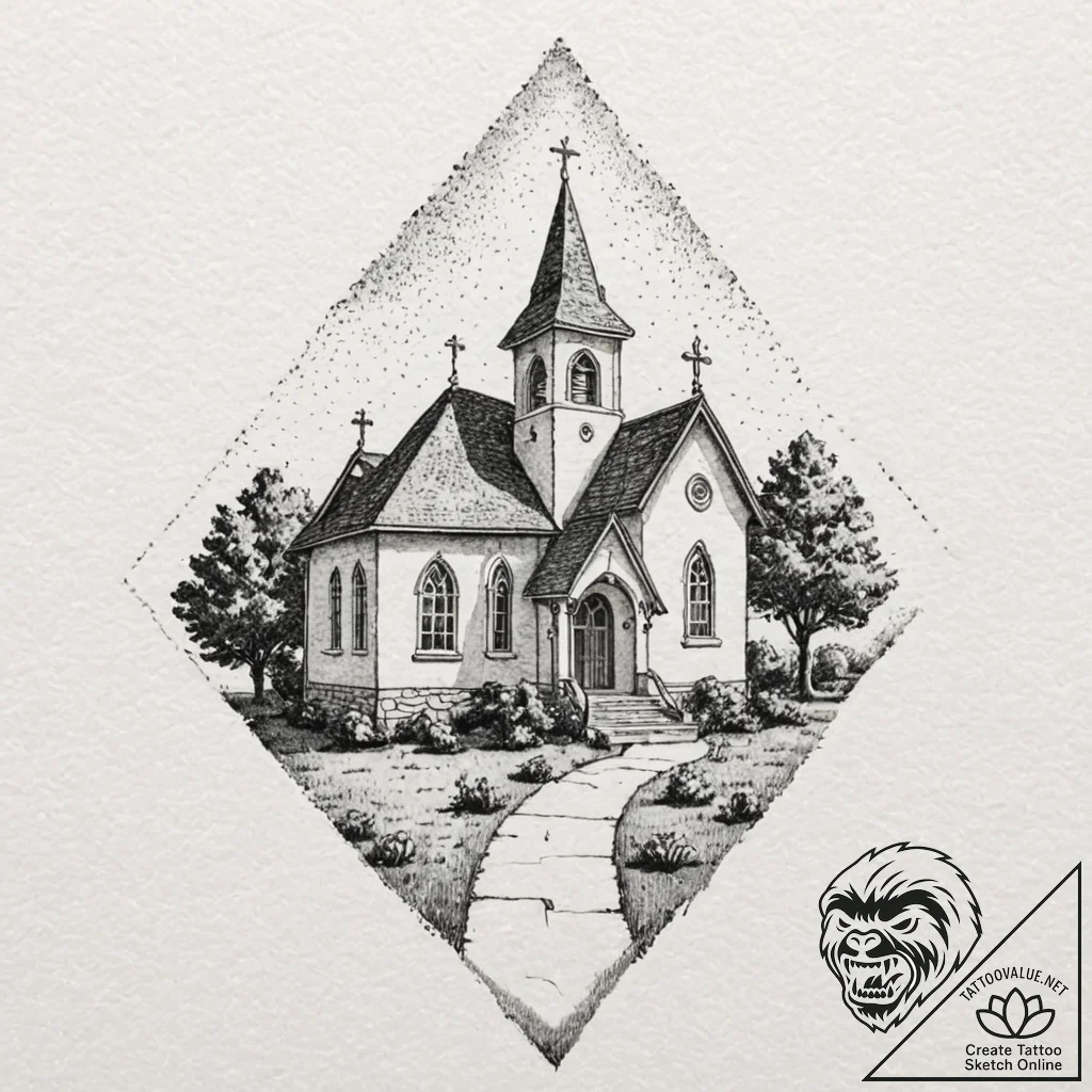 A watercolor sketch of the wedding chapel in... - tattoo sketch (№1751382570_0, 01.07.2025 15:09) — tattoovalue.net