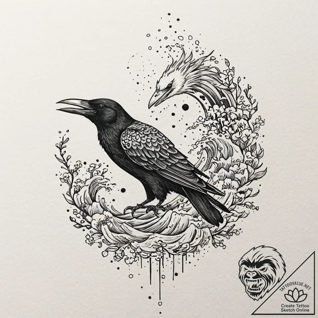 A taxidermy crow, concept art for tattoo, vib... - tattoo sketch (№1751383905_0, 01.07.2025 15:31) — tattoovalue.net