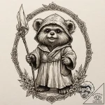 Neo-traditional tattoo of wicket the ewok hol… – tattoo sketch (№1751384062_0, 01.07.2025 15:34) — tattoovalue.net