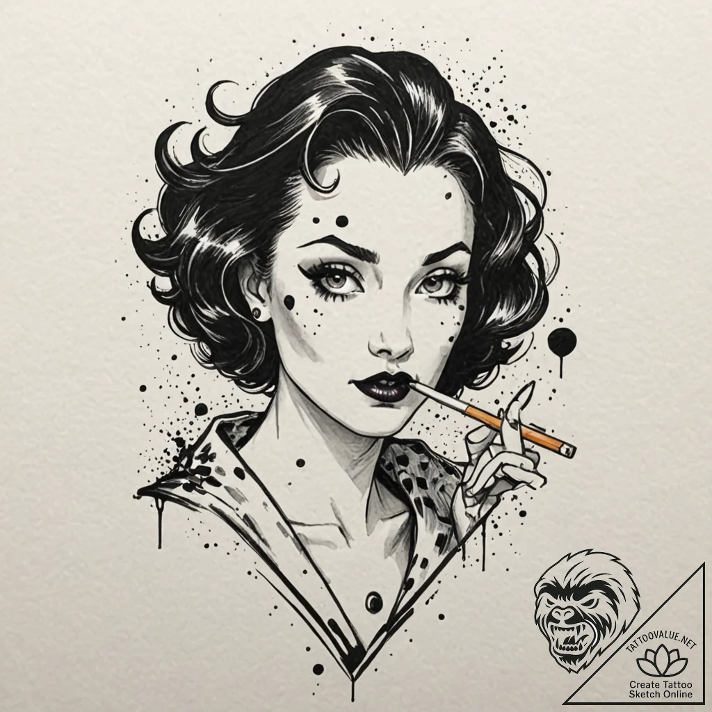 A trash polka tattoo of cruella de vil, with... - tattoo sketch (№1751384219_0, 01.07.2025 15:36) — tattoovalue.net