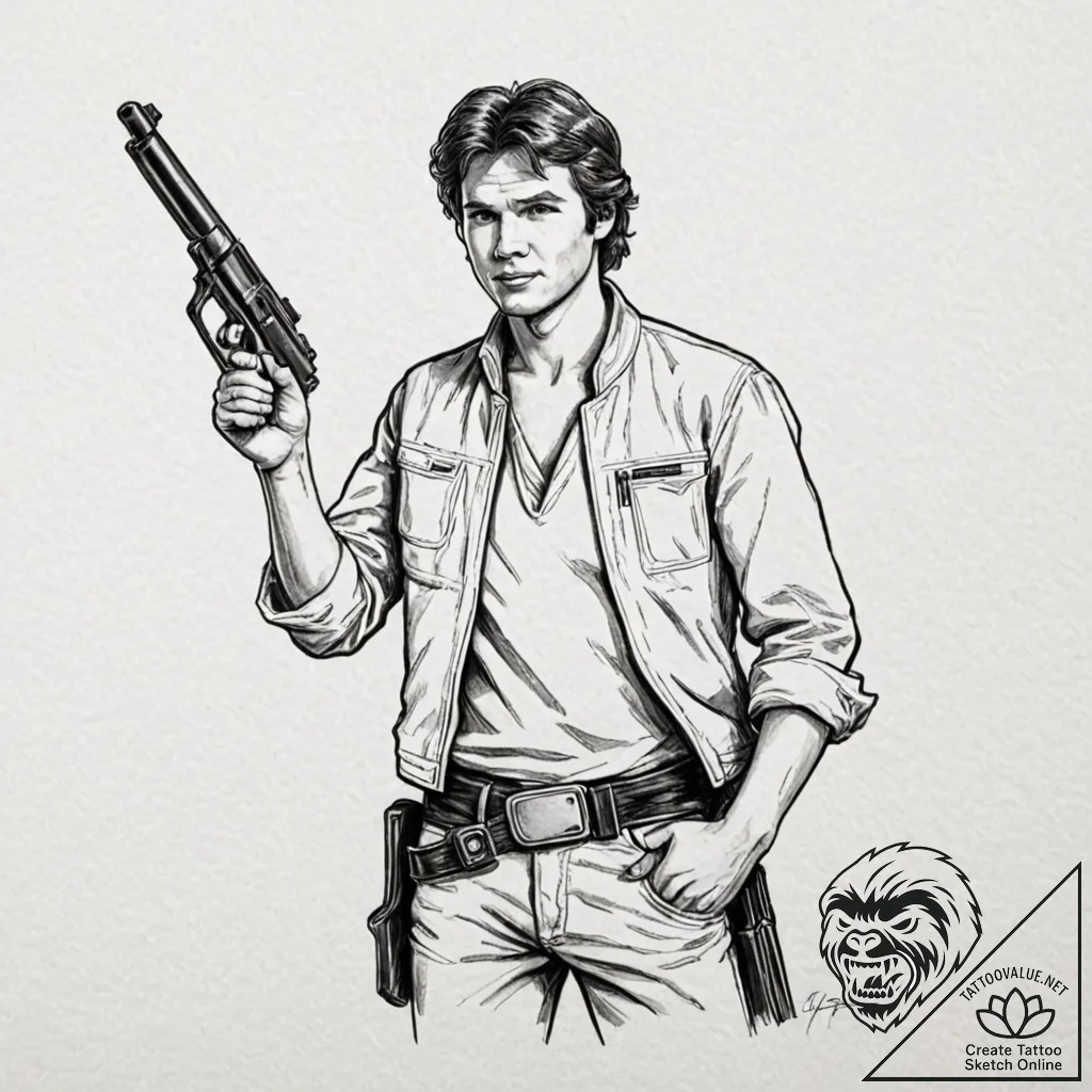 Neo-traditional portrait of han solo, with a... - tattoo sketch (№1751384848_0, 01.07.2025 15:47) — tattoovalue.net
