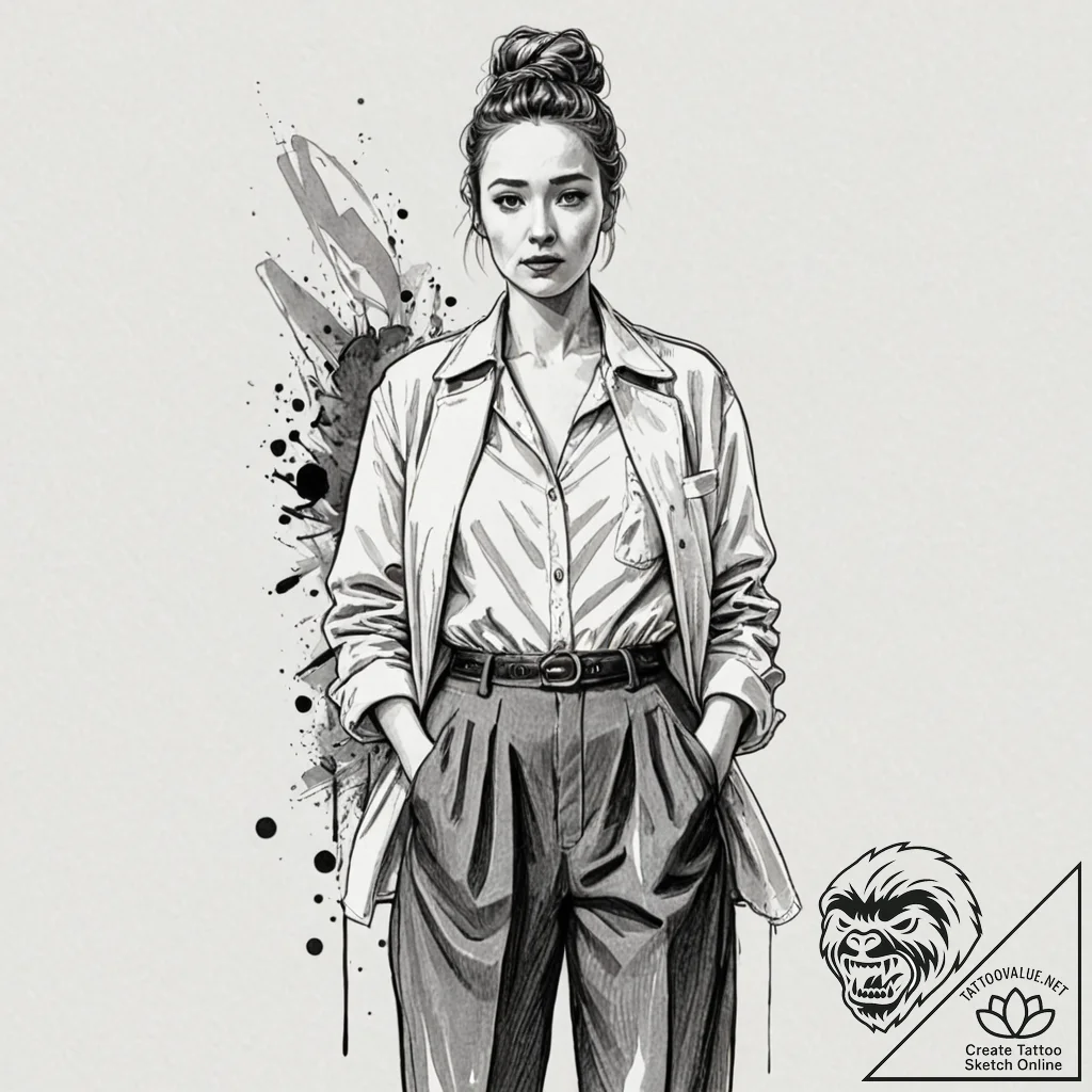 A neo-traditional tattoo of villanelle from k... - tattoo sketch (№1751385005_0, 01.07.2025 15:50) — tattoovalue.net