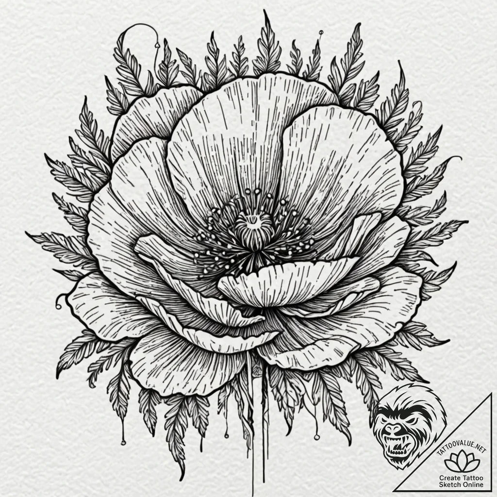 A poppy flower field, tattoo flash sheet desi... - tattoo sketch (№1751385947_0, 01.07.2025 16:05) — tattoovalue.net