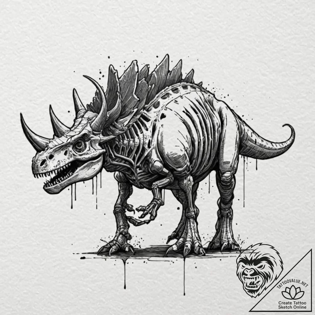 Dinosaur skeleton (t-rex, triceratops), ink i... - tattoo sketch (№1751386026_0, 01.07.2025 16:07) — tattoovalue.net
