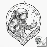 An astronaut discovering an alien artifact, t… – tattoo sketch (№1751386105_0, 01.07.2025 16:08) — tattoovalue.net