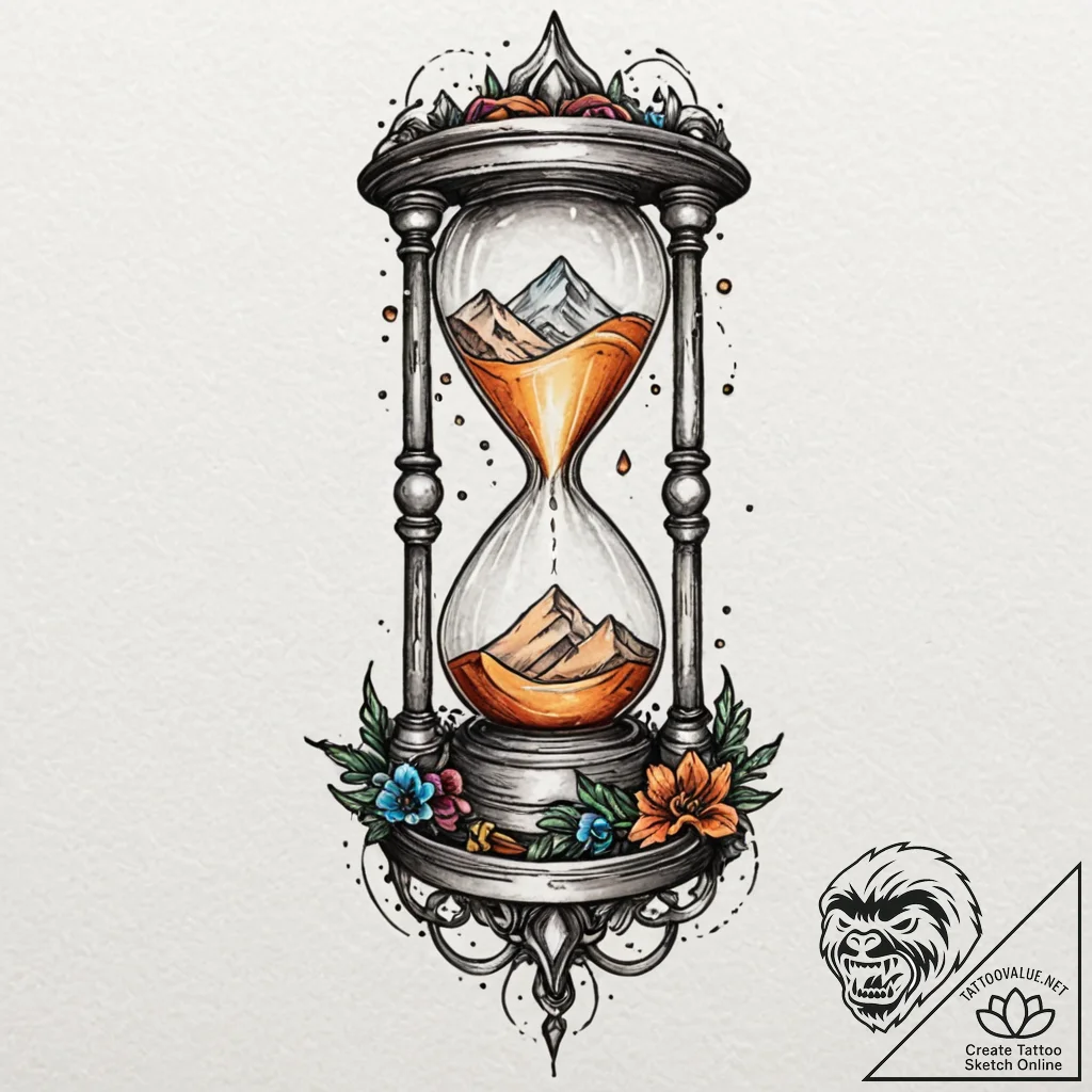 An hourglass filled with city dust instead of... - tattoo sketch (№1751386183_0, 01.07.2025 16:09) — tattoovalue.net