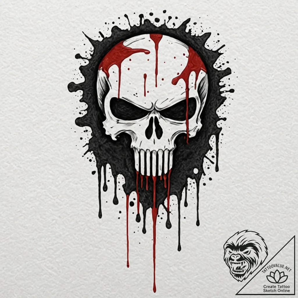 A trash polka composition of the punisher sku... - tattoo sketch (№1751386854_0, 01.07.2025 16:20) — tattoovalue.net