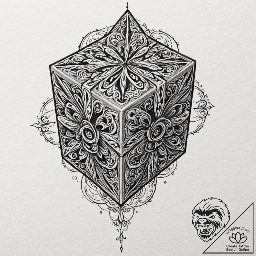 A linework design of the horadric cube from d... - tattoo sketch (№1751386932_0, 01.07.2025 16:22) — tattoovalue.net