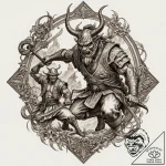 Samurai fighting an oni, ink illustration for… – tattoo sketch (№1751387091_0, 01.07.2025 16:24) — tattoovalue.net