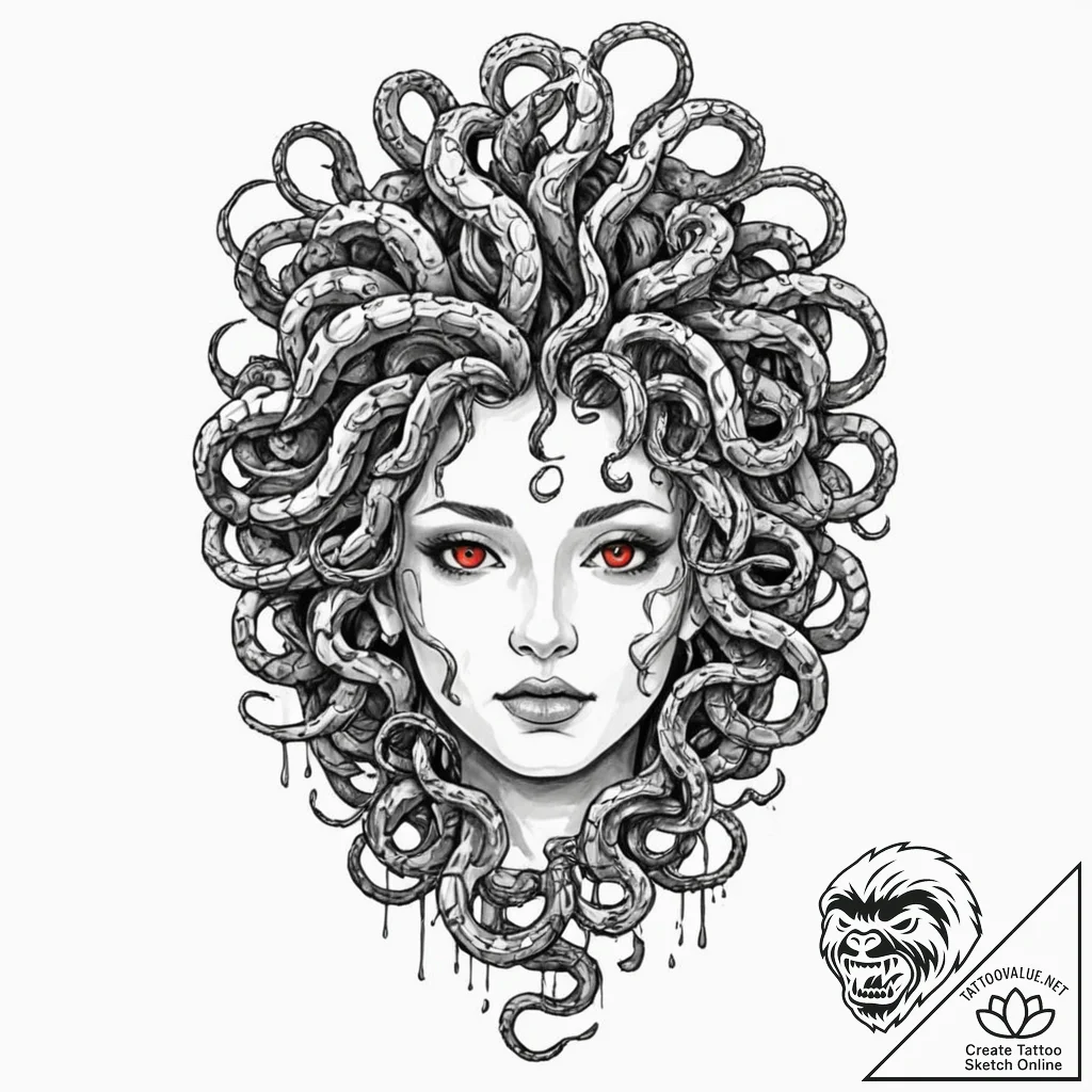 Medusa (full figure, not just the head), tatt... - tattoo sketch (№1751387567_0, 01.07.2025 16:32) — tattoovalue.net