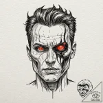 Trash polka portrait of the t-800, half flesh… – tattoo sketch (№1751387644_0, 01.07.2025 16:34) — tattoovalue.net