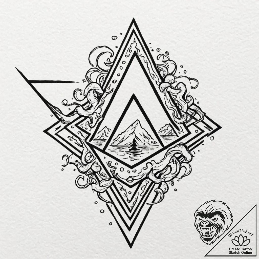 A linework tattoo of the squid game symbols:... - tattoo sketch (№1751387803_0, 01.07.2025 16:36) — tattoovalue.net