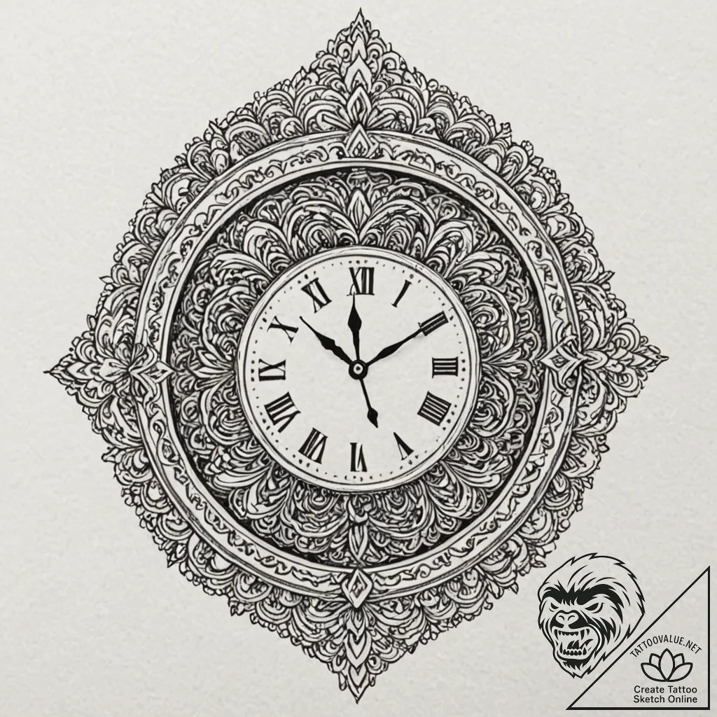 A linework tattoo of the alarm clock from gro... - tattoo sketch (№1751387959_0, 01.07.2025 16:39) — tattoovalue.net