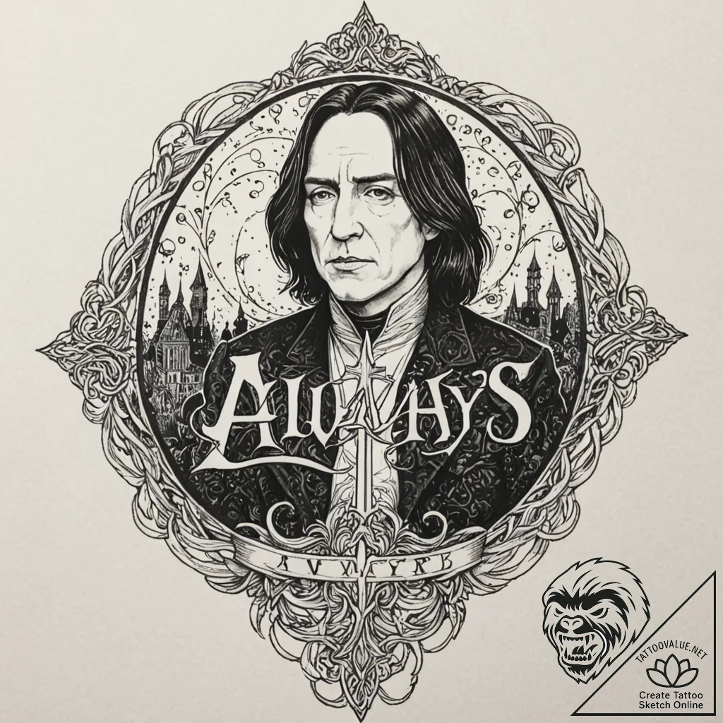 A graphic novel panel of severus snape, with... - tattoo sketch (№1751388585_0, 01.07.2025 16:49) — tattoovalue.net