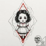 A watercolor sketch of the creepy doll from p… – tattoo sketch (№1751388664_0, 01.07.2025 16:51) — tattoovalue.net