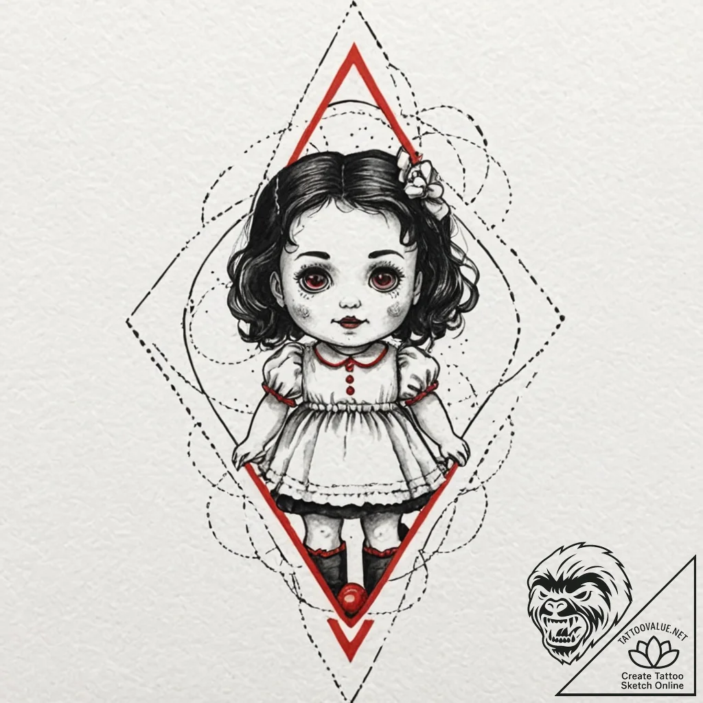 A watercolor sketch of the creepy doll from p... - tattoo sketch (№1751388664_0, 01.07.2025 16:51) — tattoovalue.net