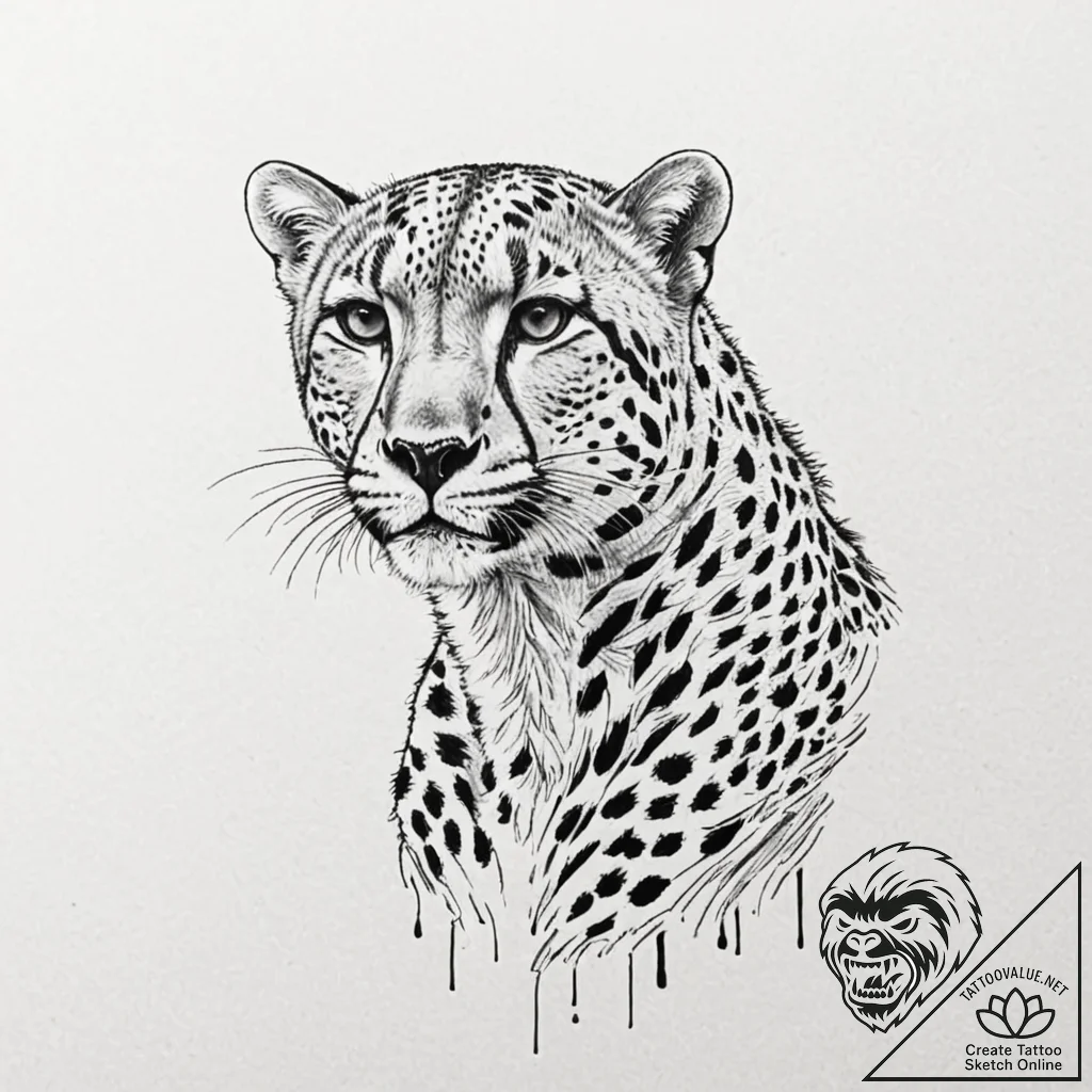 Cheetah, artistic tattoo sketch, trash polka... - tattoo sketch (№1751388742_0, 01.07.2025 16:52) — tattoovalue.net