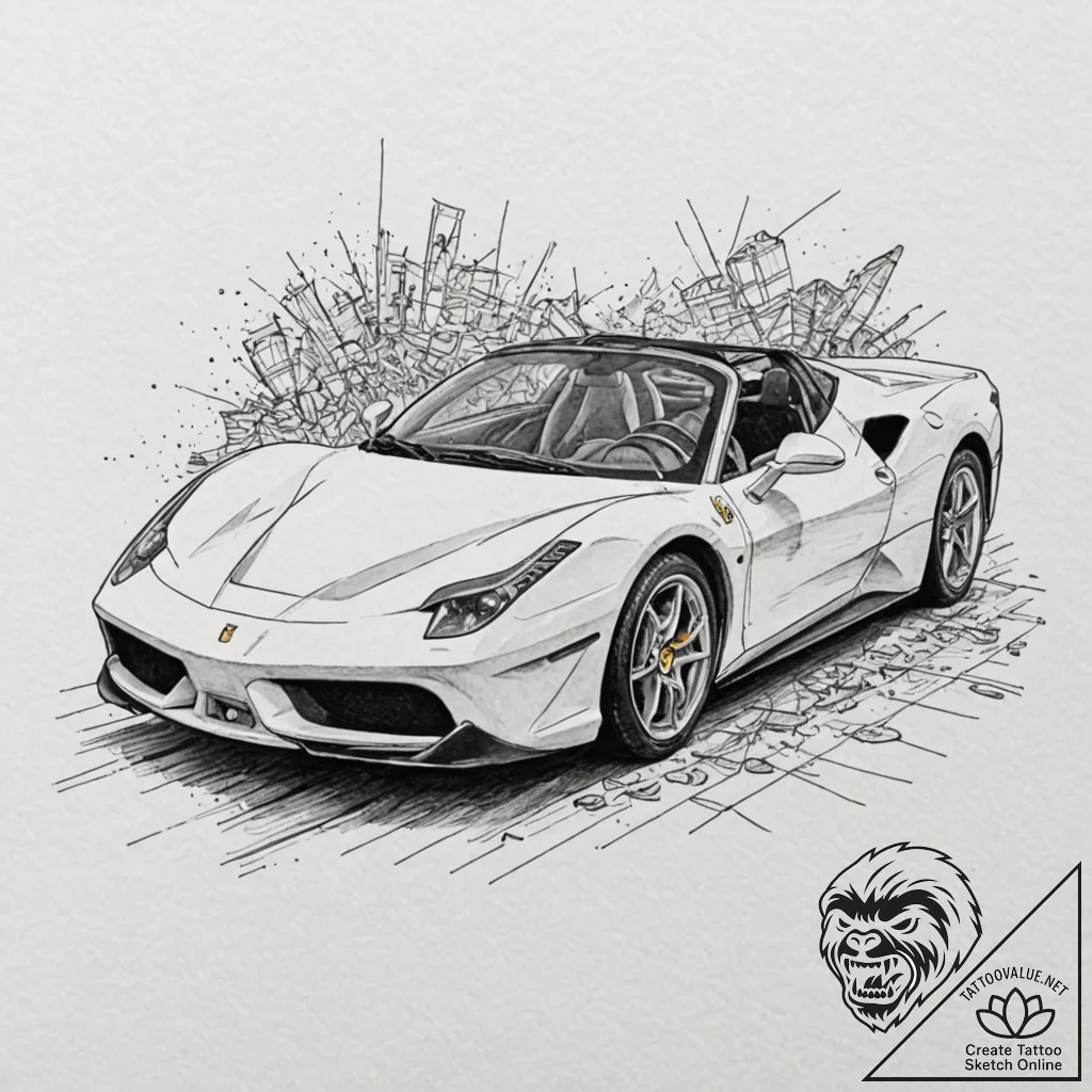 A sketch of the red ferrari from ferris buell... - tattoo sketch (№1751389215_0, 01.07.2025 17:00) — tattoovalue.net
