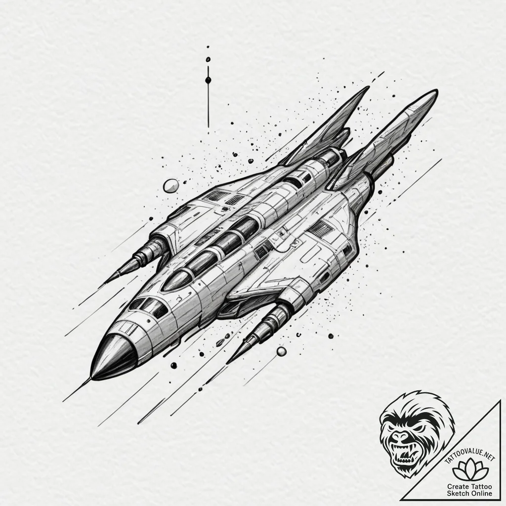 Spaceship blueprint, concept art for tattoo,... - tattoo sketch (№1751389607_0, 01.07.2025 17:06) — tattoovalue.net