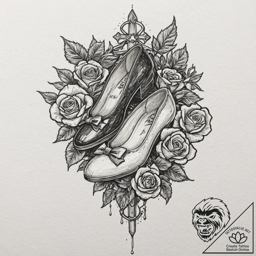 A neo-traditional tattoo of the ruby slippers... - tattoo sketch (№1751390628_0, 01.07.2025 17:23) — tattoovalue.net