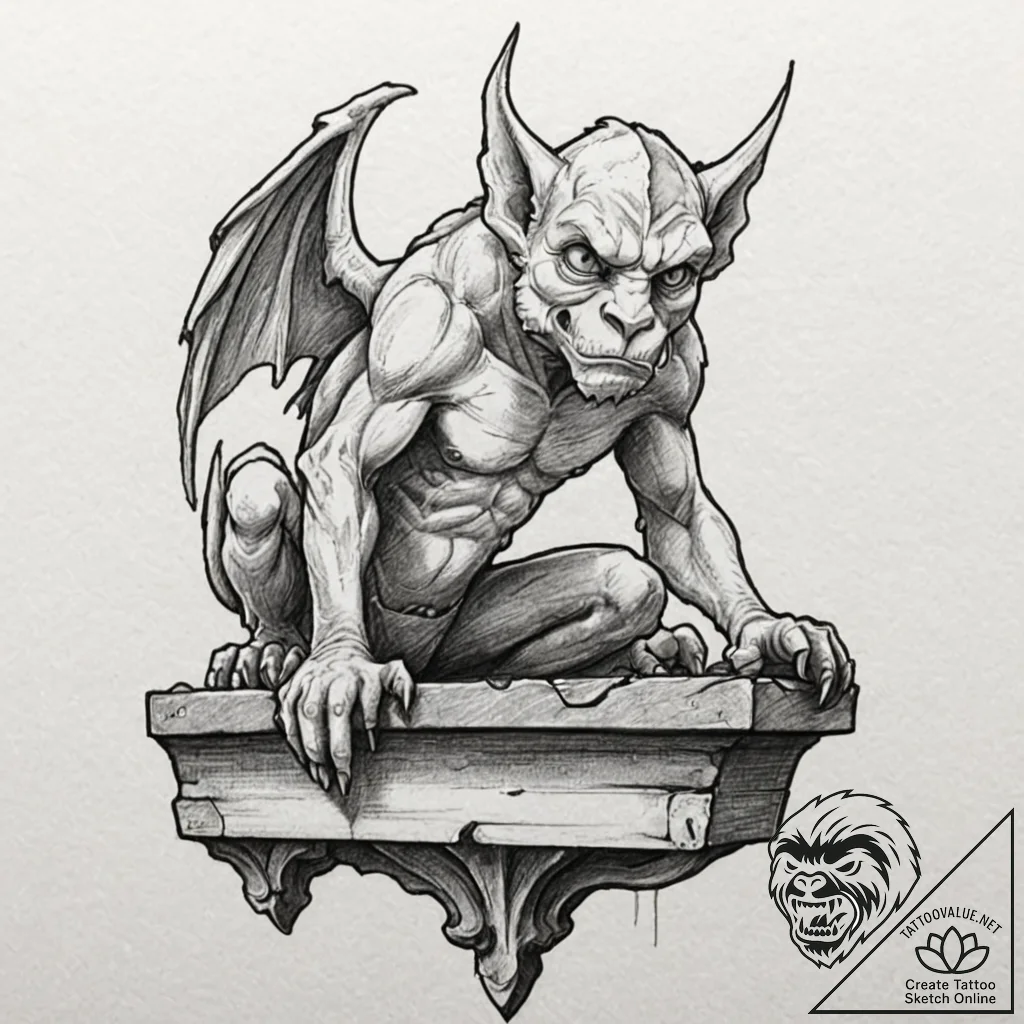 Gargoyle on a ledge (is there, but can be a c... - tattoo sketch (№1751391502_0, 01.07.2025 17:38) — tattoovalue.net