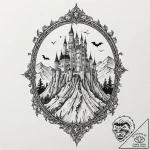 A sketch of a gothic castle on a cliff, dracu… – tattoo sketch (№1751391581_0, 01.07.2025 17:39) — tattoovalue.net