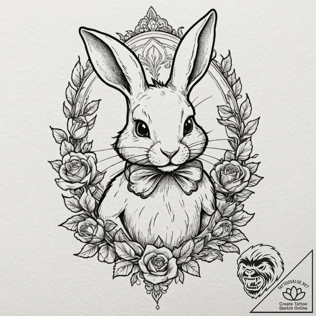 The white rabbit from alice in wonderland, ta... - tattoo sketch (№1751392053_0, 01.07.2025 17:47) — tattoovalue.net