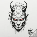 Cyberpunk oni mask, tattoo drawing outline, b… – tattoo sketch (№1751393121_0, 01.07.2025 18:05) — tattoovalue.net