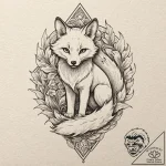 A graphic novel style tattoo of a kitsune, a… – tattoo sketch (№1751393199_0, 01.07.2025 18:06) — tattoovalue.net