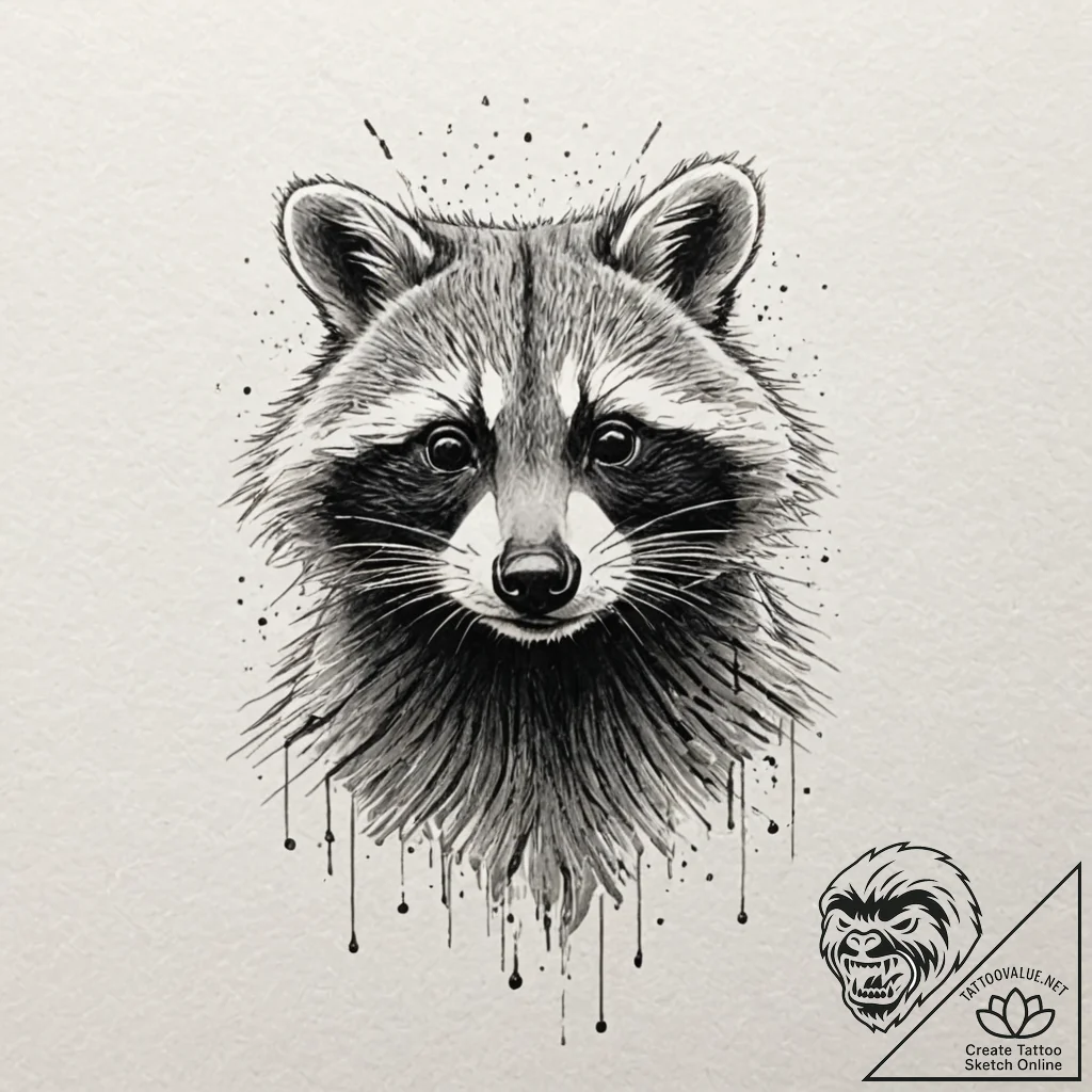 Raccoon, artistic tattoo sketch, subtle drop... - tattoo sketch (№1751393277_0, 01.07.2025 18:07) — tattoovalue.net
