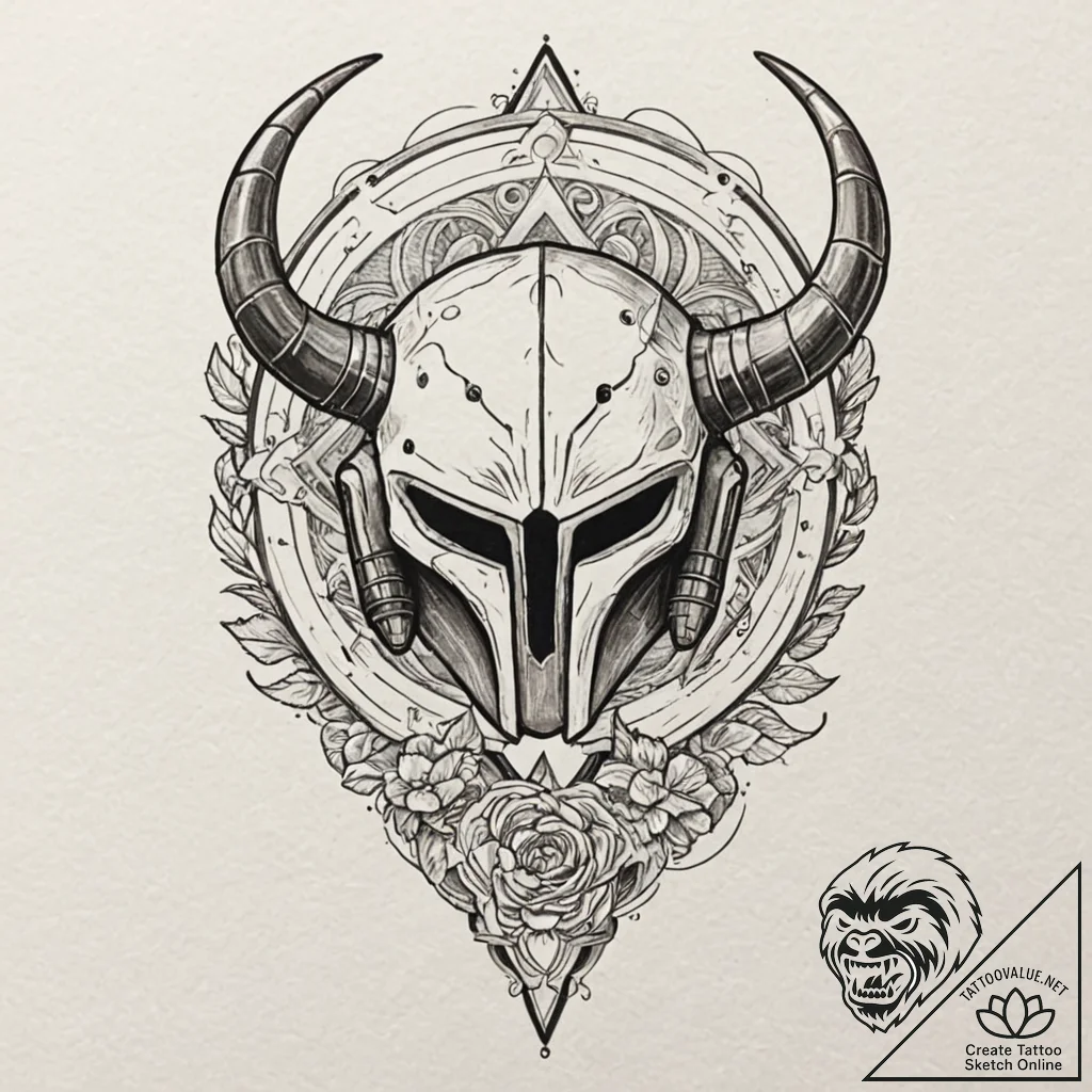 Neo-traditional design of the mythosaur skull... - tattoo sketch (№1751393355_0, 01.07.2025 18:09) — tattoovalue.net
