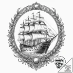 Ship, concept art for tattoo, professional ar… – tattoo sketch (№1751393904_0, 01.07.2025 18:18) — tattoovalue.net