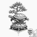 A bonsai tree growing on a turtle’s back, tat… – tattoo sketch (№1751393982_0, 01.07.2025 18:19) — tattoovalue.net