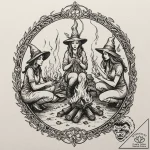 A coven of witches around a fire, ink illustr… – tattoo sketch (№1751394842_0, 01.07.2025 18:34) — tattoovalue.net