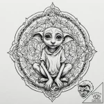 A sketch of dobby the house-elf, with his big… – tattoo sketch (№1751394921_0, 01.07.2025 18:35) — tattoovalue.net