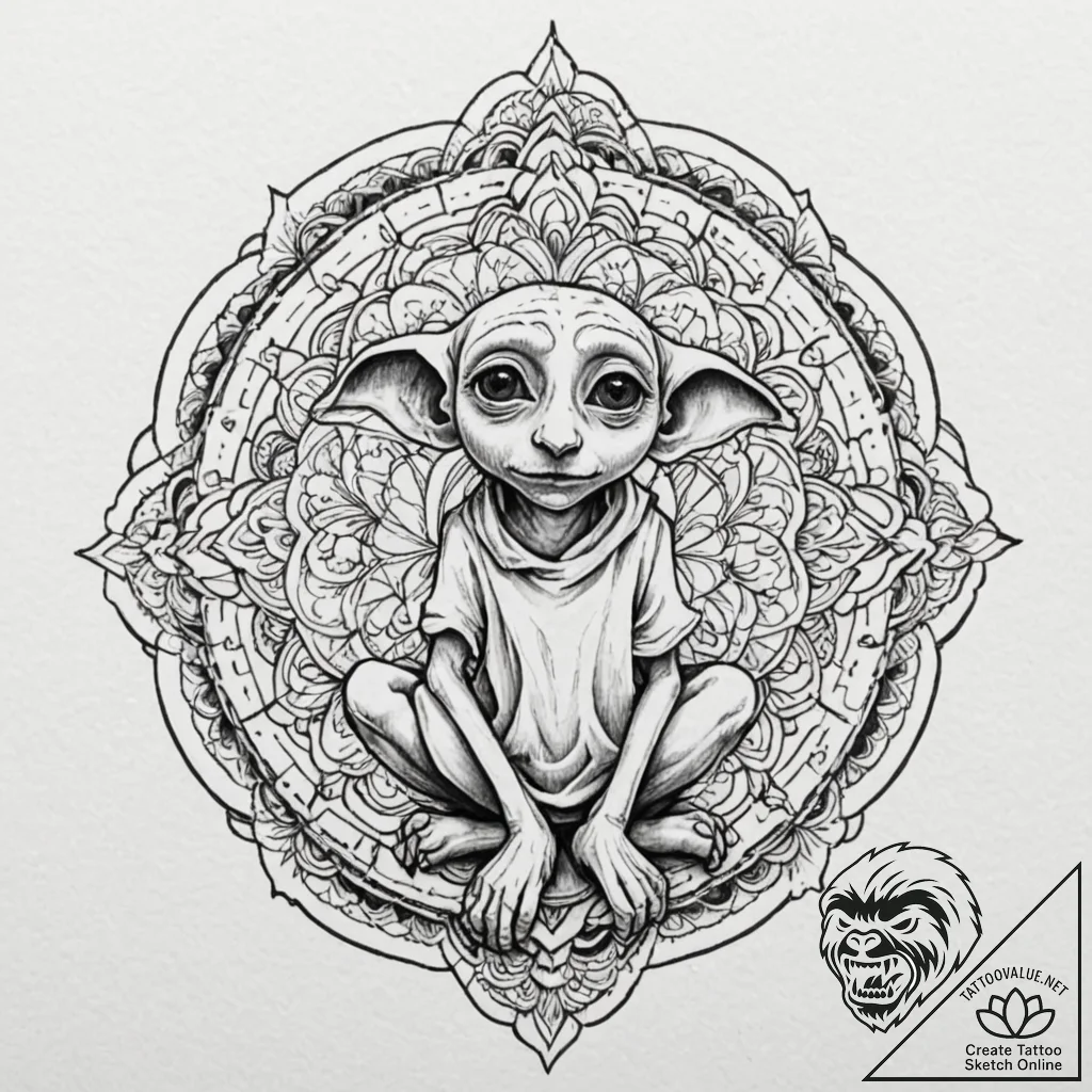 A sketch of dobby the house-elf, with his big... - tattoo sketch (№1751394921_0, 01.07.2025 18:35) — tattoovalue.net