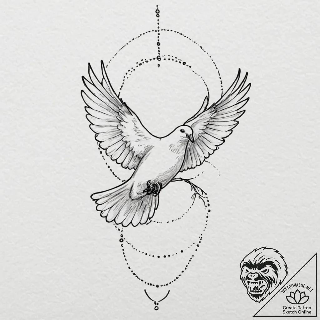Dove, tattoo line art, masterpiece, best qual... - tattoo sketch (№1751394999_0, 01.07.2025 18:36) — tattoovalue.net