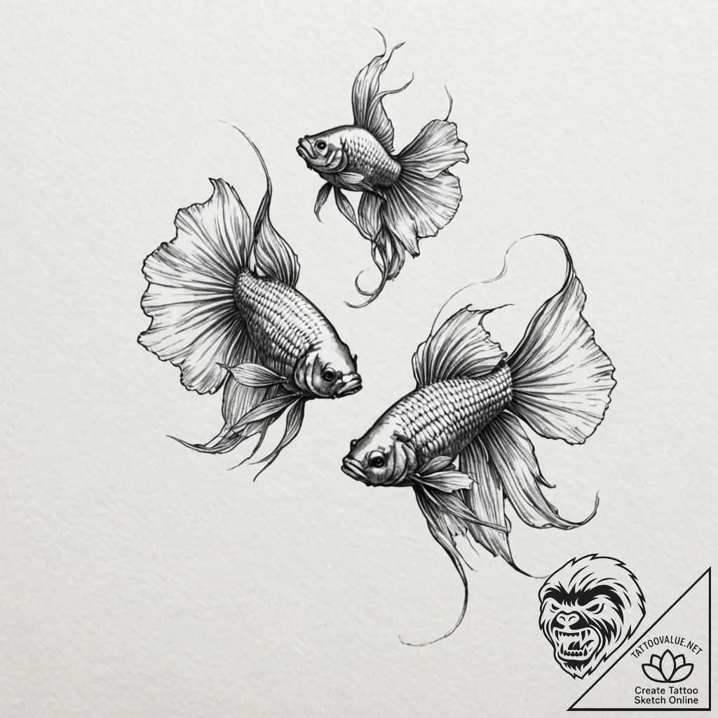 Two fighting fish (siamese fighting fish), ta... - tattoo sketch (№1751395077_0, 01.07.2025 18:37) — tattoovalue.net