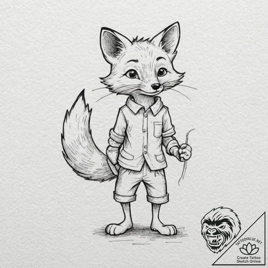 A minimalist tattoo of the fox from fantastic... - tattoo sketch (№1751396724_0, 01.07.2025 19:05) — tattoovalue.net