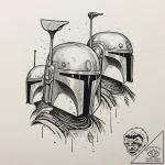 A “flash sheet” of mandalorian helmets: boba… – tattoo sketch (№1751396959_0, 01.07.2025 19:09) — tattoovalue.net