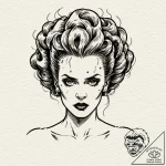 A linework tattoo of the bride of frankenstei… – tattoo sketch (№1751397669_0, 01.07.2025 19:21) — tattoovalue.net