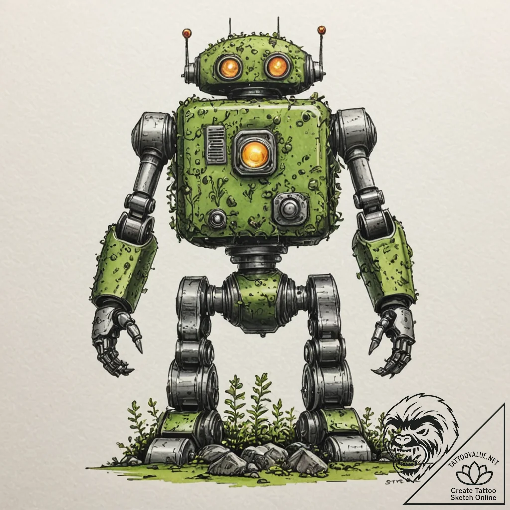 A linework tattoo of the laputa robot from ca... - tattoo sketch (№1751398375_0, 01.07.2025 19:32) — tattoovalue.net