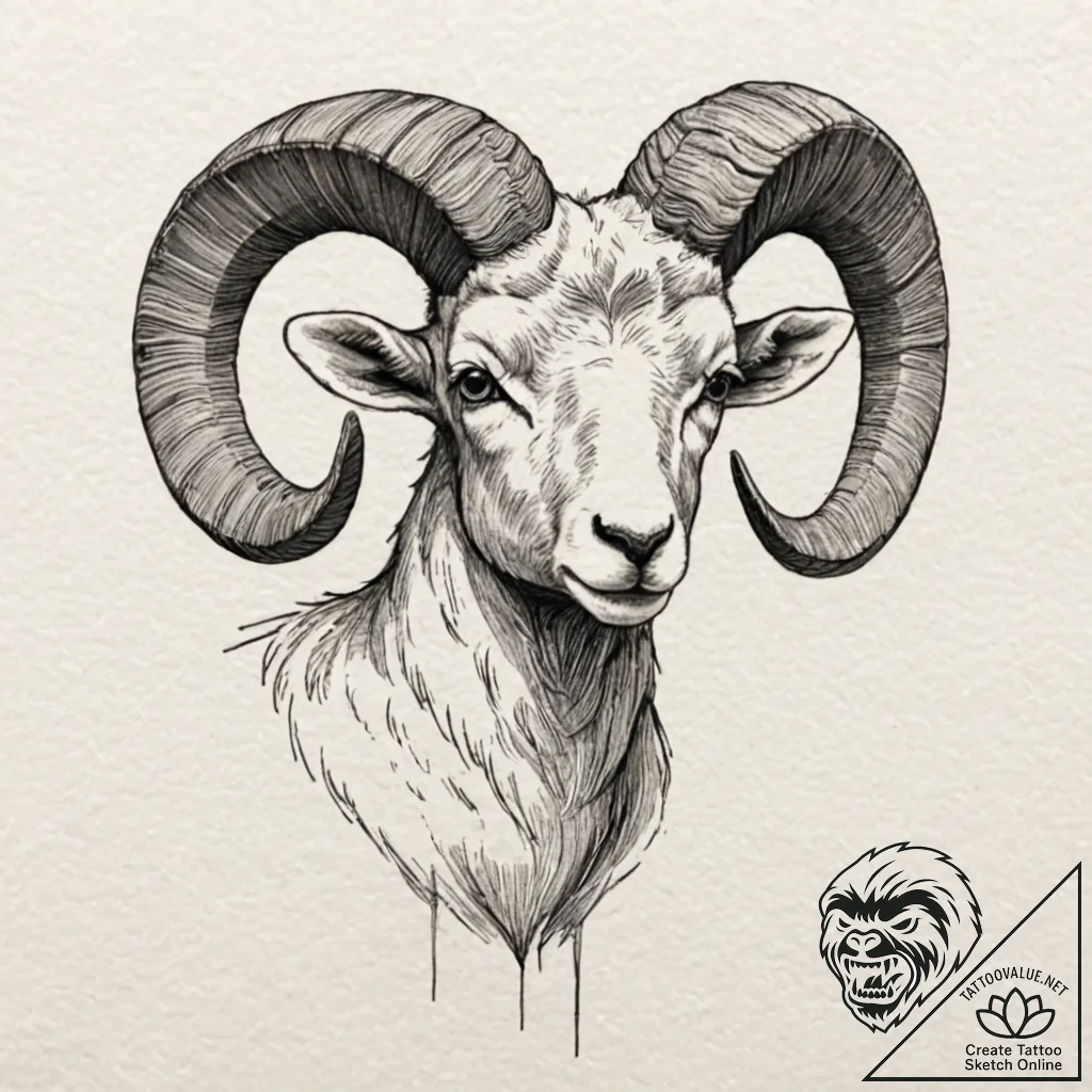 Ram, concept art for tattoo, minimalist appro... - tattoo sketch (№1751398530_0, 01.07.2025 19:35) — tattoovalue.net