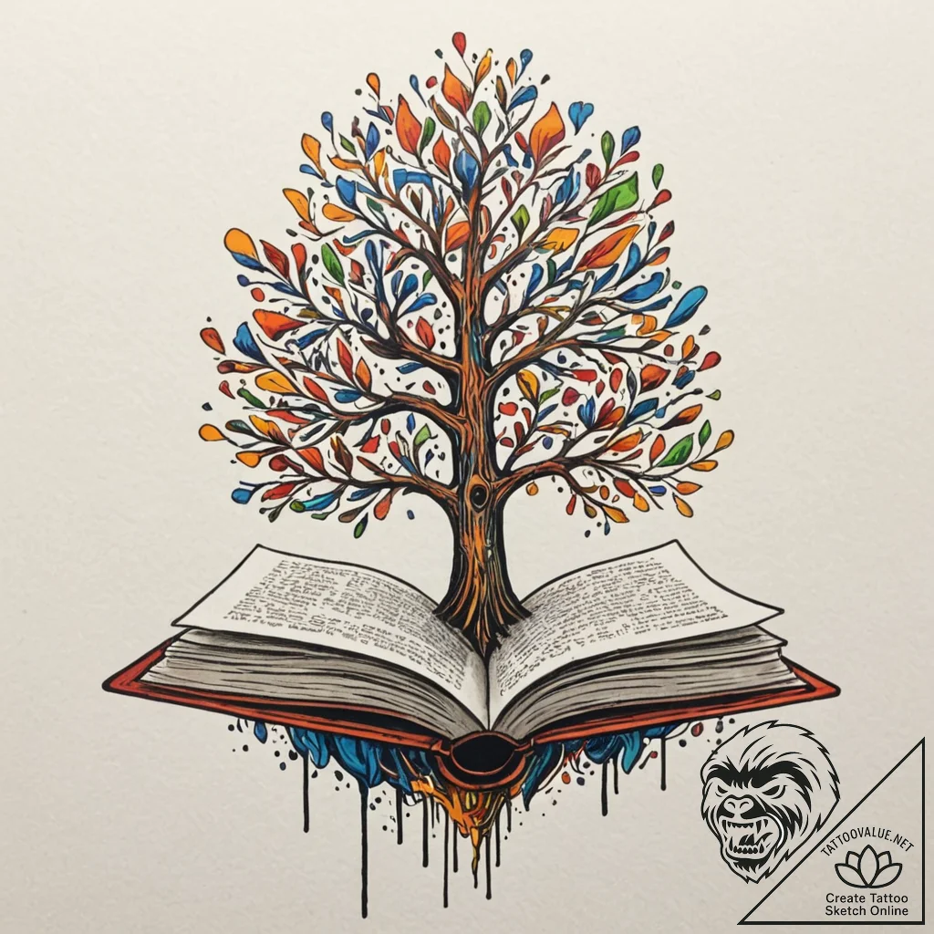 A tree growing out of an open book, concept a... - tattoo sketch (№1751398609_0, 01.07.2025 19:36) — tattoovalue.net