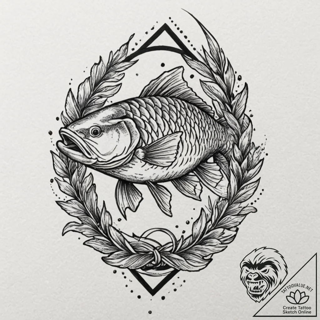 Crucian carp, tattoo sketch design, stylized... - tattoo sketch (№1751398844_0, 01.07.2025 19:40) — tattoovalue.net
