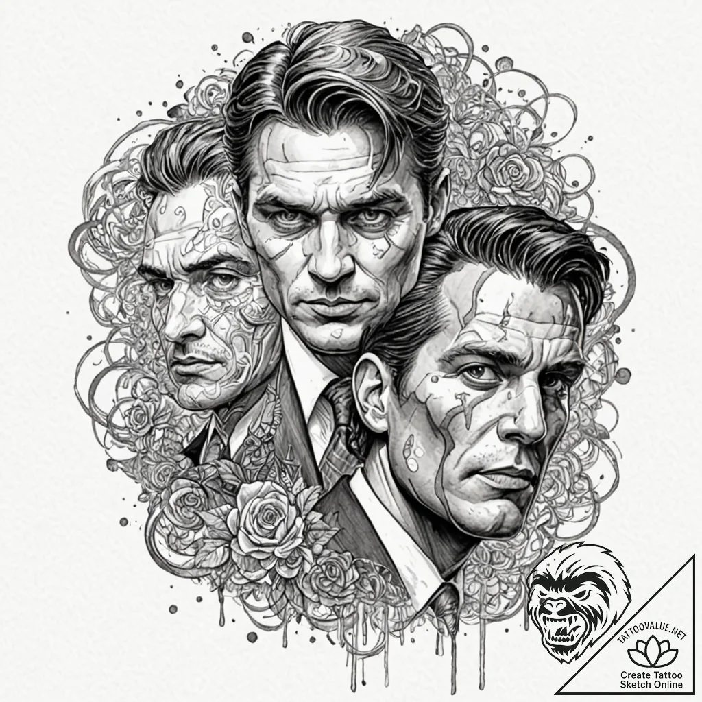 A chicano style tattoo of harvey "two-face" d... - tattoo sketch (№1751399156_0, 01.07.2025 19:45) — tattoovalue.net